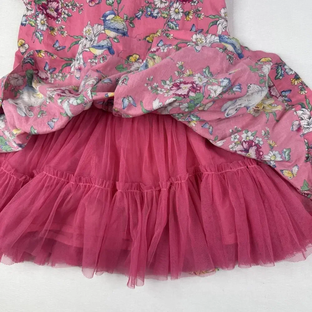 Gap Dress Girls Small 6-7Y Pink Floral Bunny Bird Short Sleeve Tutu Party SJP